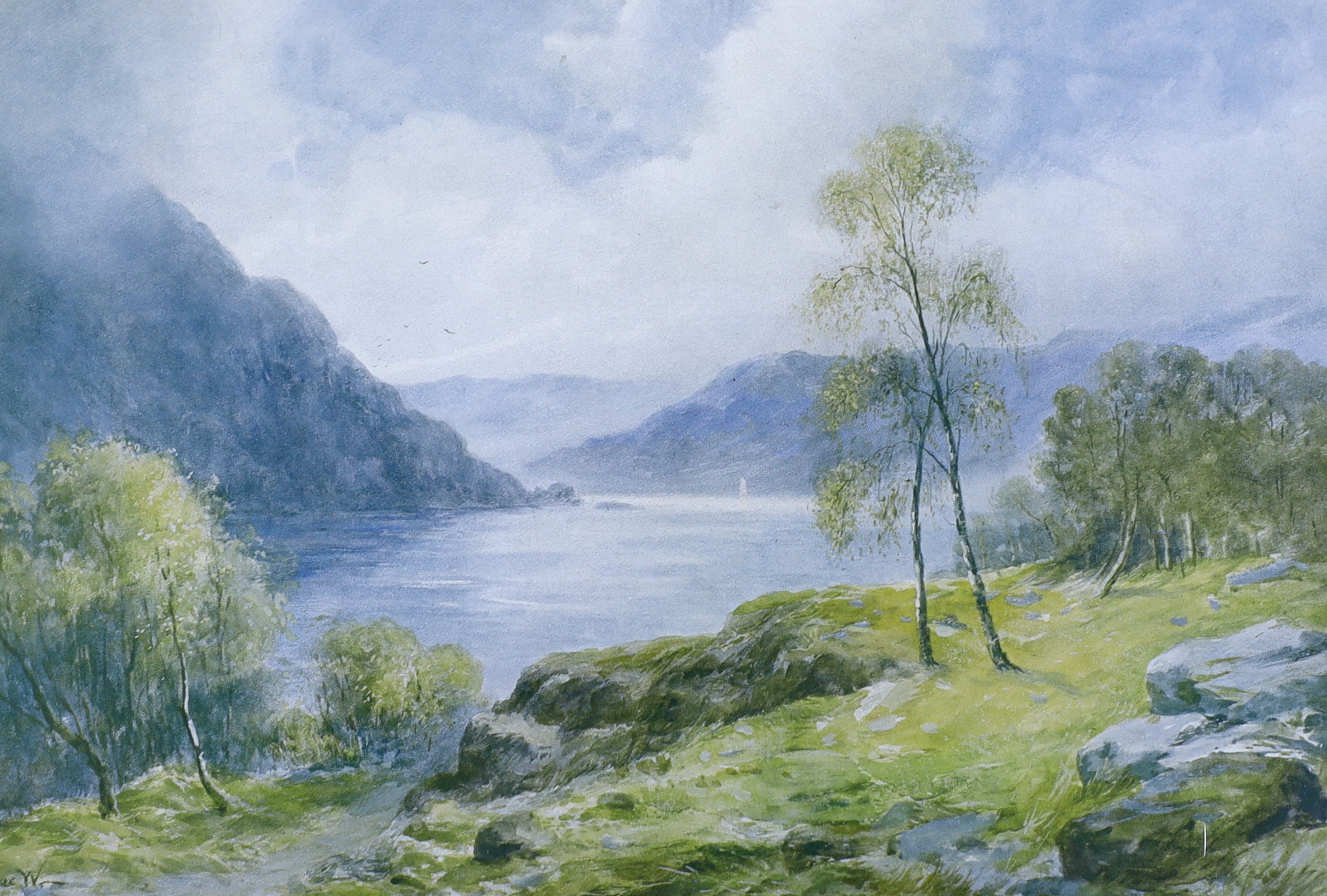 John Macwhirter RA (Scottish, 1839-1911), watercolour, Mountainous highland loch scene, signed, 20 x 29cm